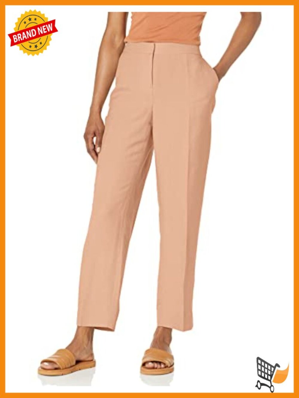 Elastic Back Wear to Work Pants Side Slits Unlined Straight Leg